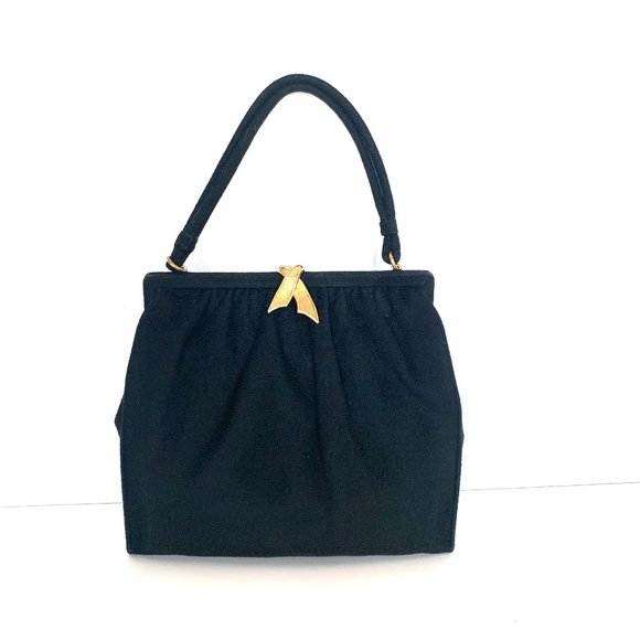 Vintage 50s Bags by Dorian Black Pleated Handbag - Picture 2 of 11